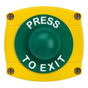 CQR AEB41 IP66 Yellow/Green Surface Box With Momentary Green Dome - Legend "Press To Exit" (LEAD TIME: 2-3 DAYS)