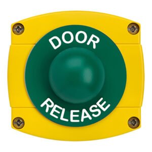 CQR AEB43 IP66 Yellow/Green Surface Box With Momentary Green Dome - Legend "Door Release" (LEAD TIME: 2-3 DAYS)