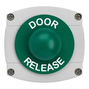 CQR AEB46 IP66 Grey/Green Surface Box With Momentary Green Dome - Legend "Door Release" (LEAD TIME: 2-3 DAYS)